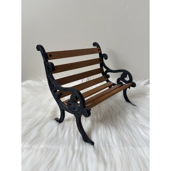 Unbranded Other - Vintage Miniature Cast Iron Frame w/ Wood Slats Doll/Bear Park Bench- 8.25" Tall